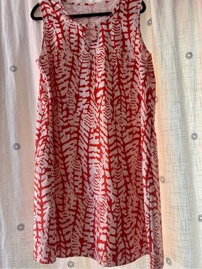 Orange & White Sleeveless Shift Dress